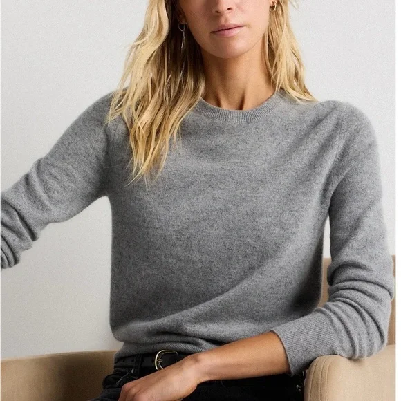 Quince Women's Heather Gray Crew Neck Sweater - Picture 1 of 9